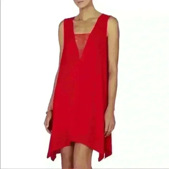 BCBGMaxazria Alie Red Sleeveless A Line Dress With Lace Insert - Picture 1 of 7